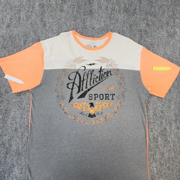 Affliction Shirt Mens 2XL Gray Orange Short Sleeve Tee Live Fast Eagle USA Made - Picture 7 of 14